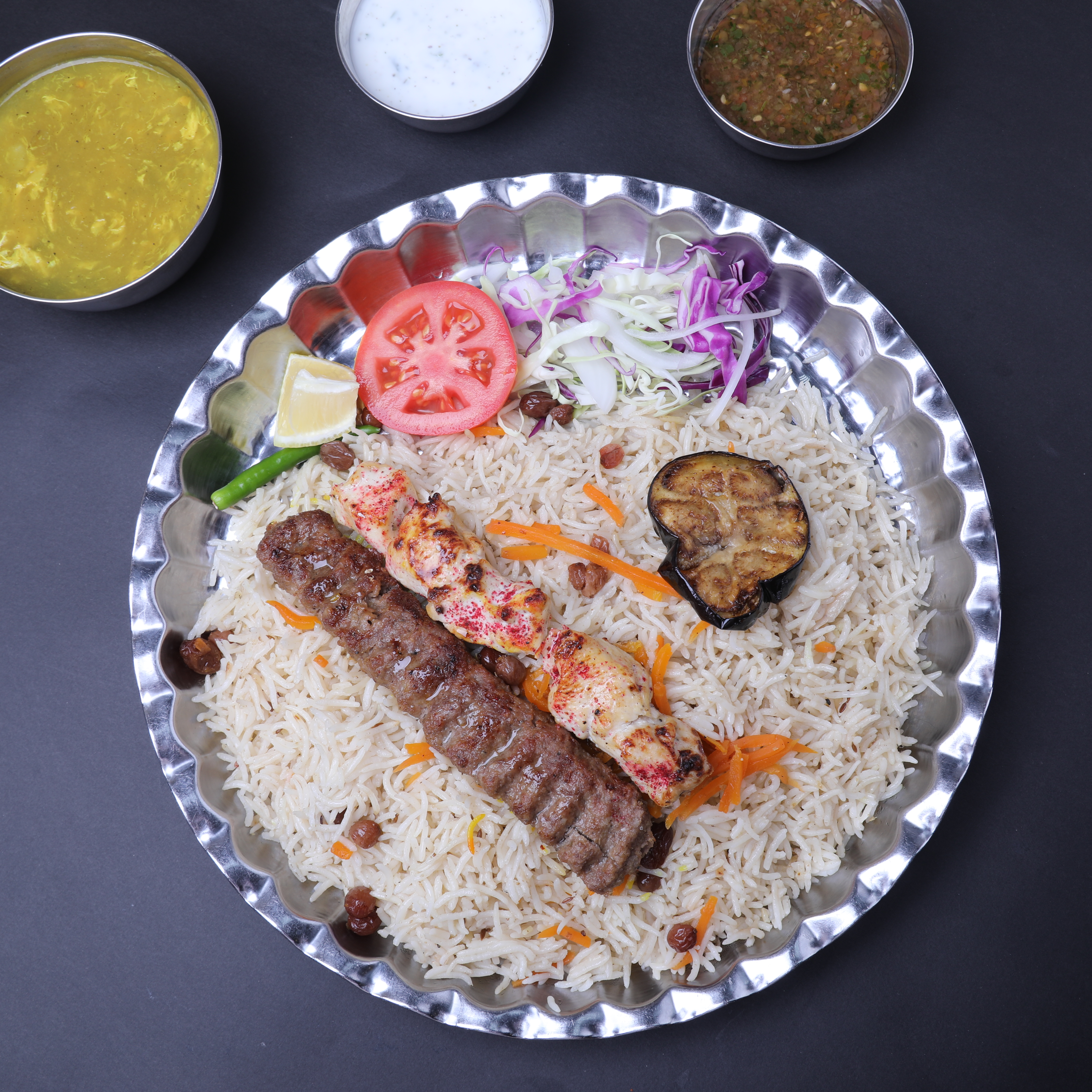 Kabab Waziri + Rice (Tikka Chicken, Shami Meat)