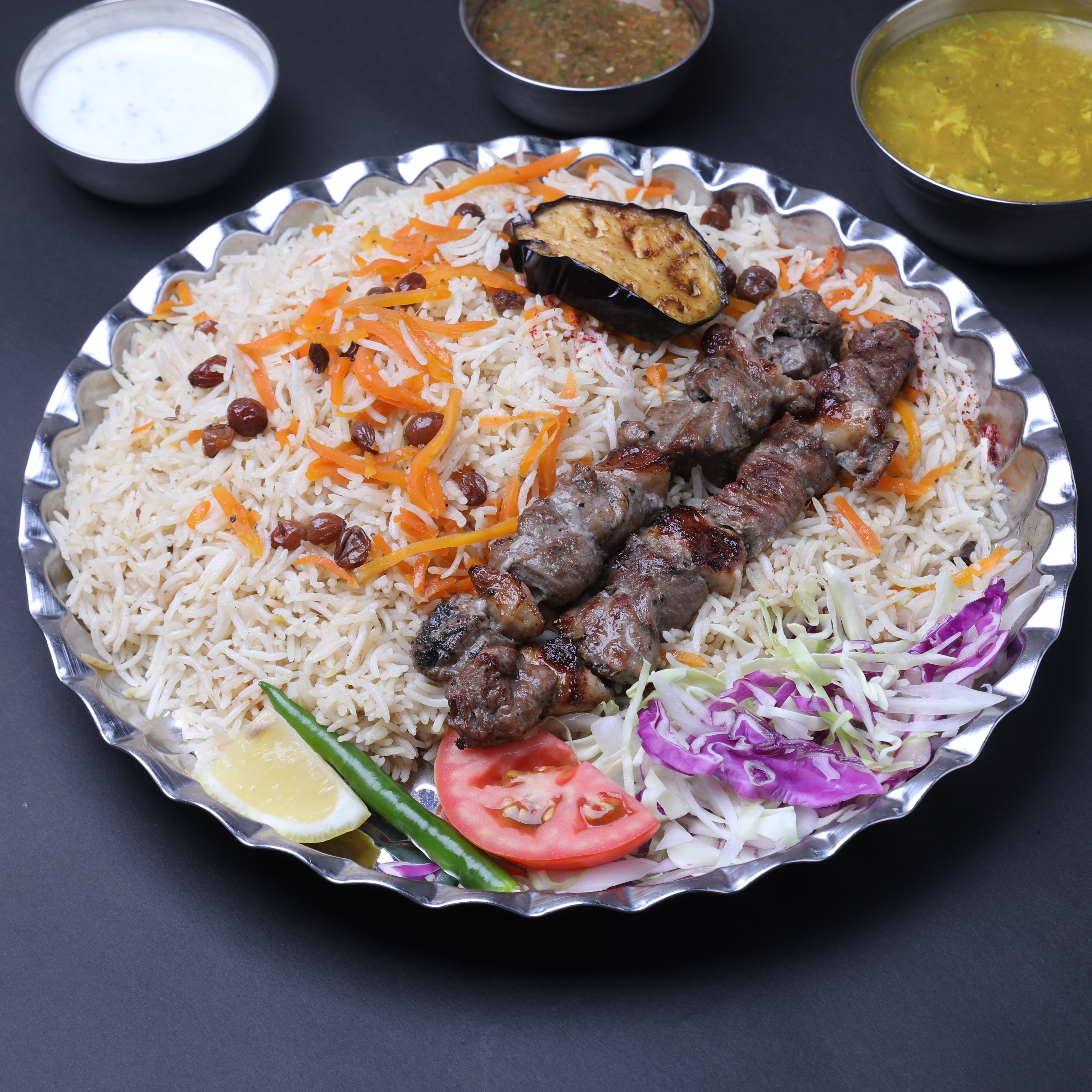 Tikka Kabab Meat + Rice (2x Skewer)